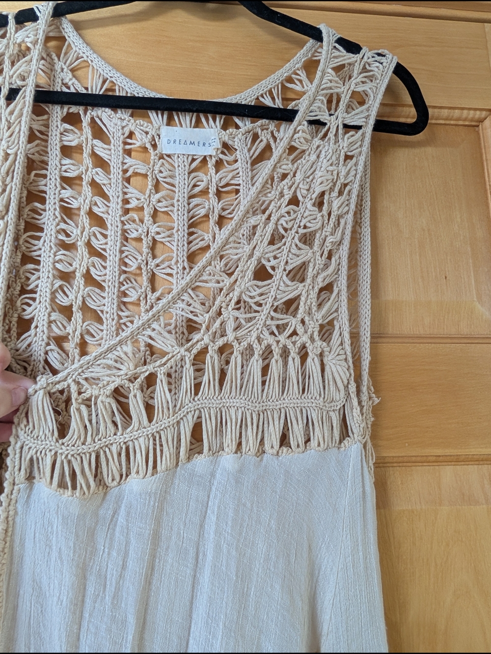 Dreamers Macramé Open Crochet Vest in Natural Cream - Picture 4 of 9